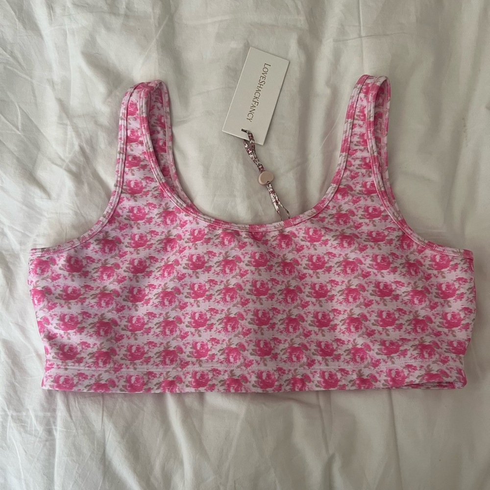 LoveShackFancy Pink Floral Sports Bra